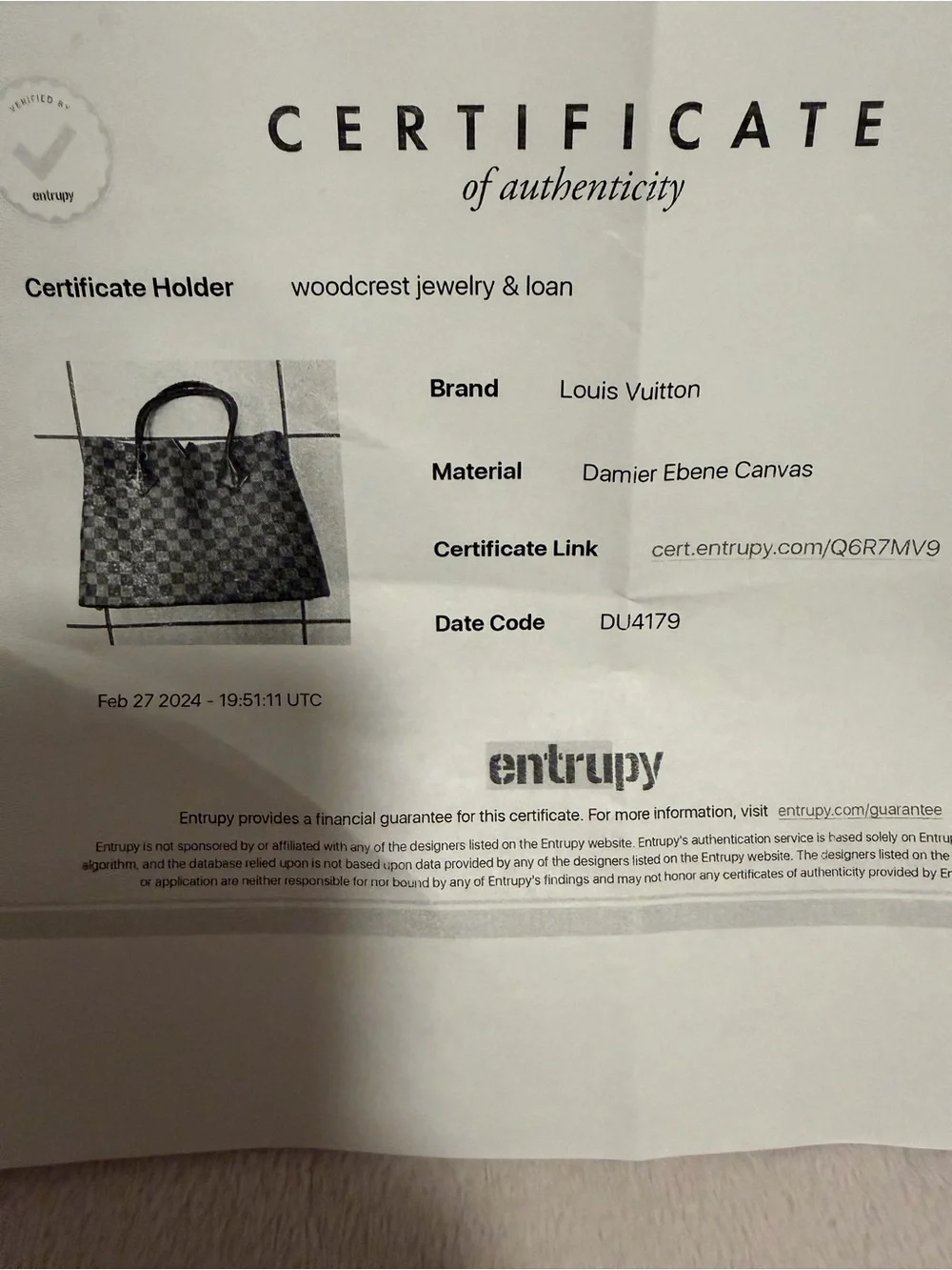 Louis Vuitton Damier Ebene Kensington